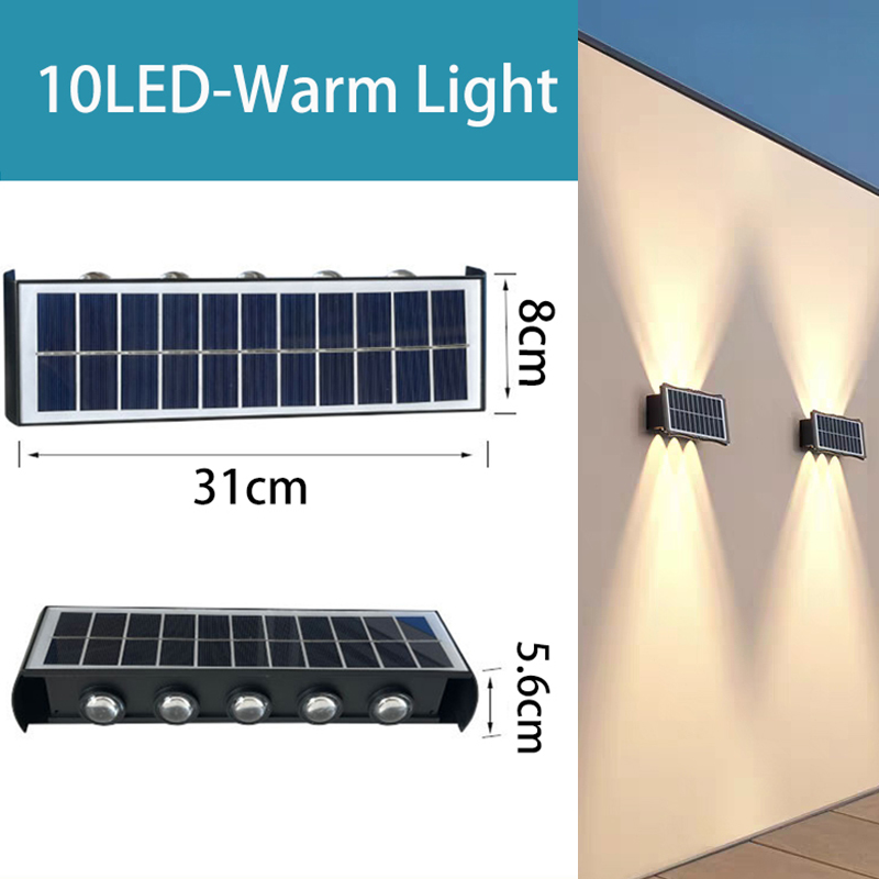 Slamp Solar Light Outdoor Waterproof All Night Illumination Wall Light 10LED Garden Lights IP65 Waterproof Fence Light Control Sensing Switch Wall Lamp Up And Down Lighting Solar Lamp