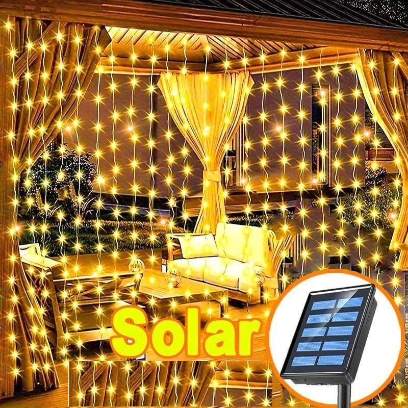 LED Solar Curtain Light Icicle Light Romantic Christmas Wedding Outdoor Decoration String Light