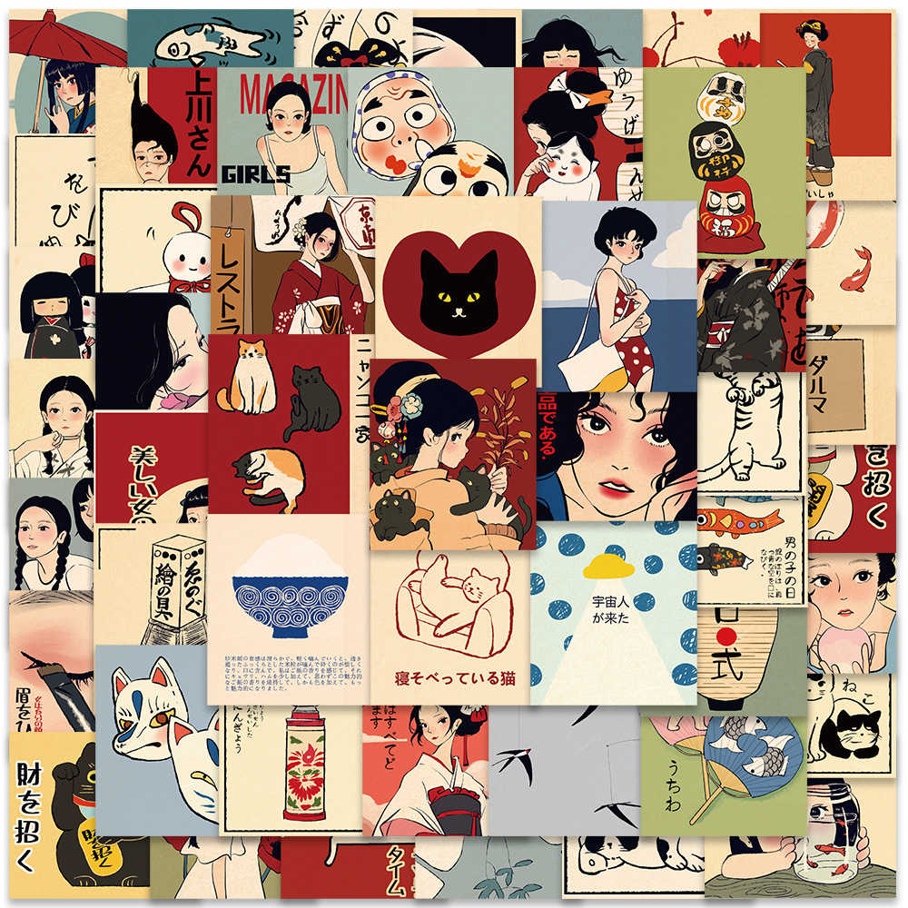 xs752-50 pcs small spring and Japanese style simple graffiti waterproof sticker