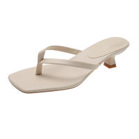 Falimottype)Size 35-42 Womens Fashion School Student Shoes Low Heel Slippers Square Toe Sandal Slim Heel Flip Flops