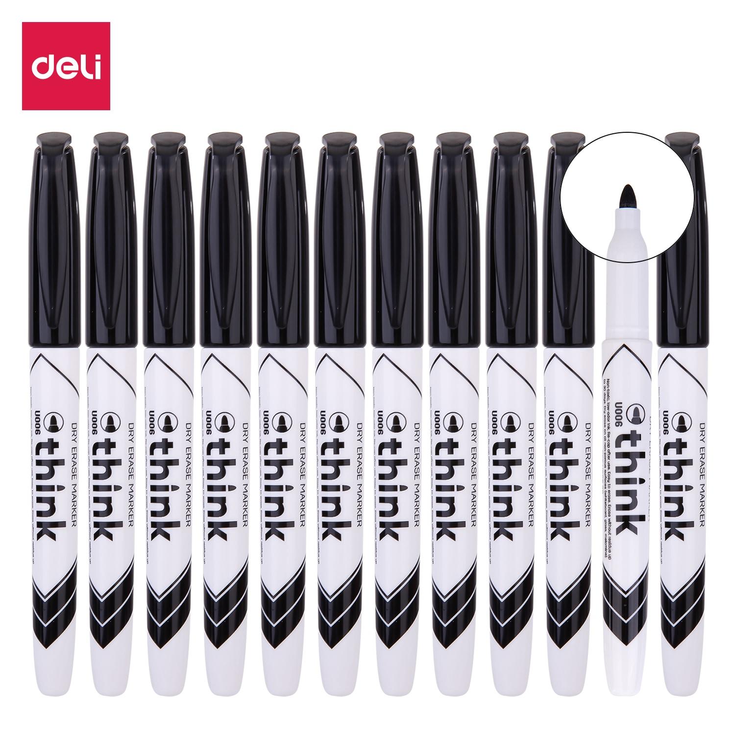 Deli EU00620 Bullet Nib 1.2mm Felt Tip Easy to Erase Dry Erase Whiteboard Marker Black 12pcs/box 1BOX