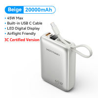 【3C Certification】Vention 45W 20000mAh Powerbank Fast Charging with Built in USB C Cable for iPhone 18 17 16 15 pro Max Huawei Mate 40 60 Pro Samsung S24 Ultra S23 MacBook Air iPad Apple Watch AirPods Portable Power Bank