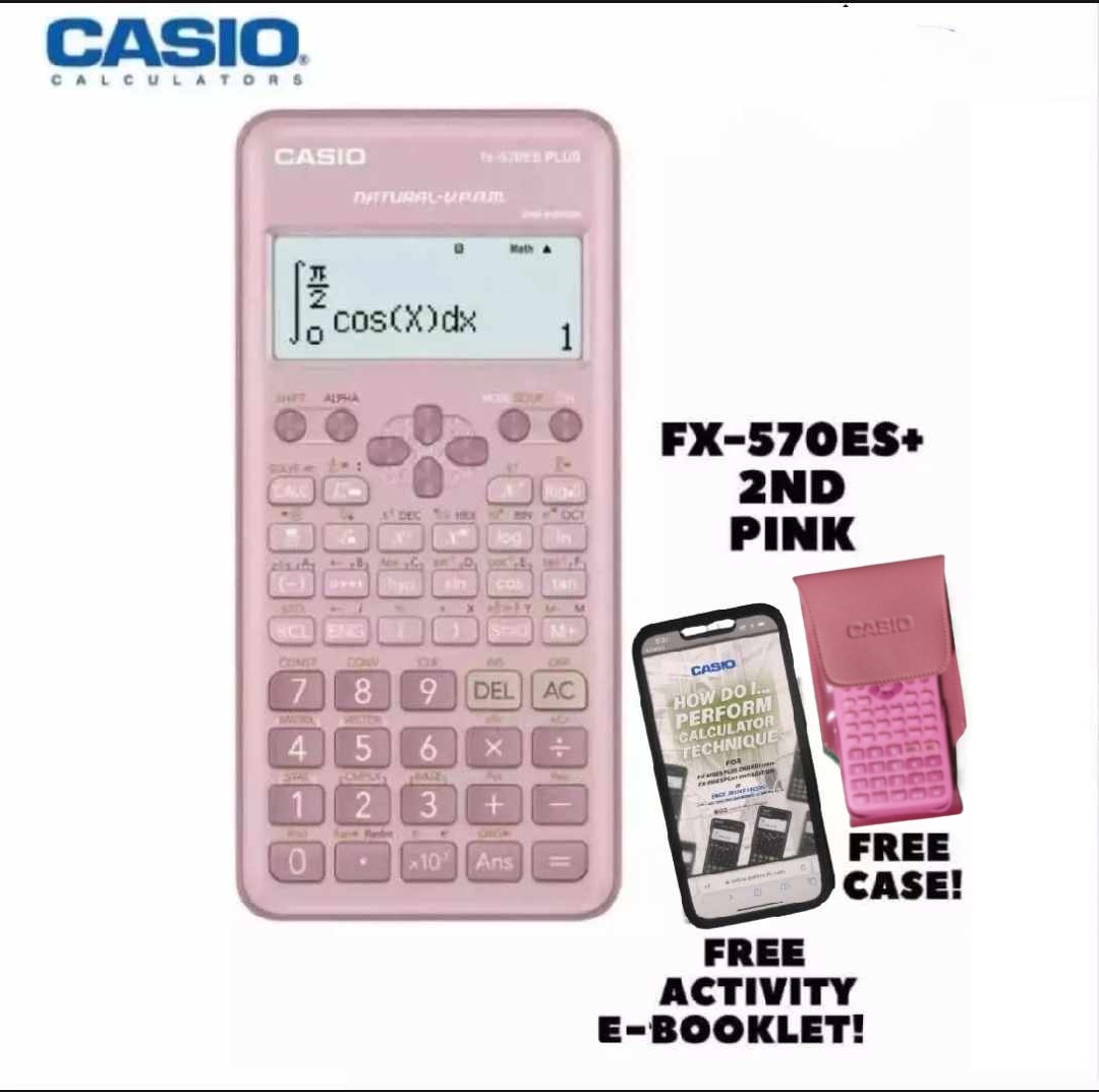 Scientific Calculator - Casio FX570ES+ 2nd Edition PINK FREE CASE + CalTech e-Booklet