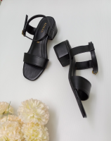Azalea All Black Leather Sandals 1.5 inches Black Heels Sandals Angelica Leather Duty Sandals