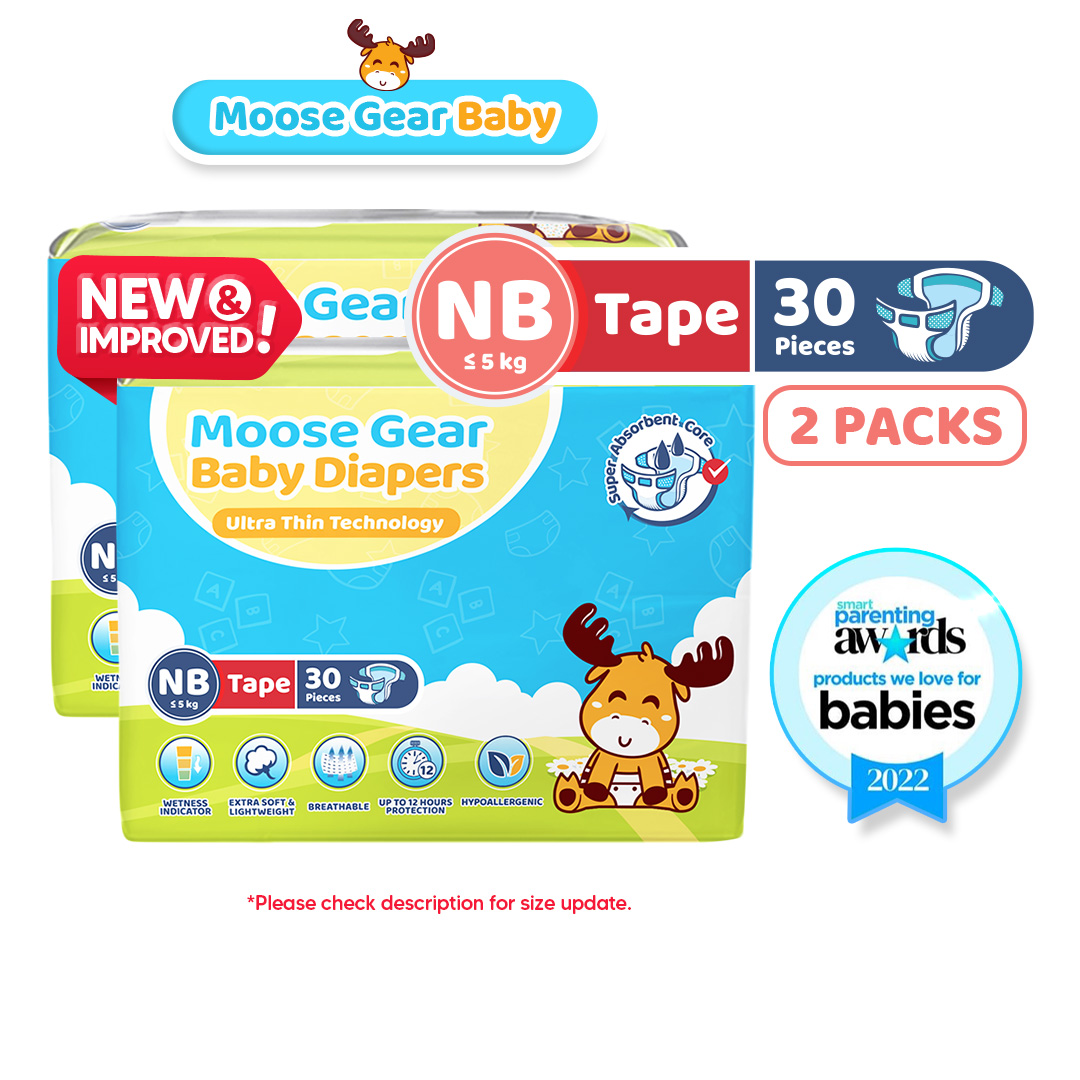 Moose Gear Baby Tape Diaper 60pcs (2PACKS) Super Absorbent No Leaks