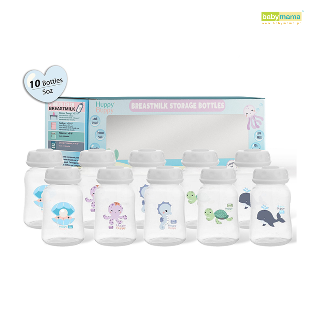 Huppy Buppy Standard Neck Milk Storage Bottle 150ml (10 Pieces) | Baby Feeding Bottle Breastmilk Storage BPA Free
