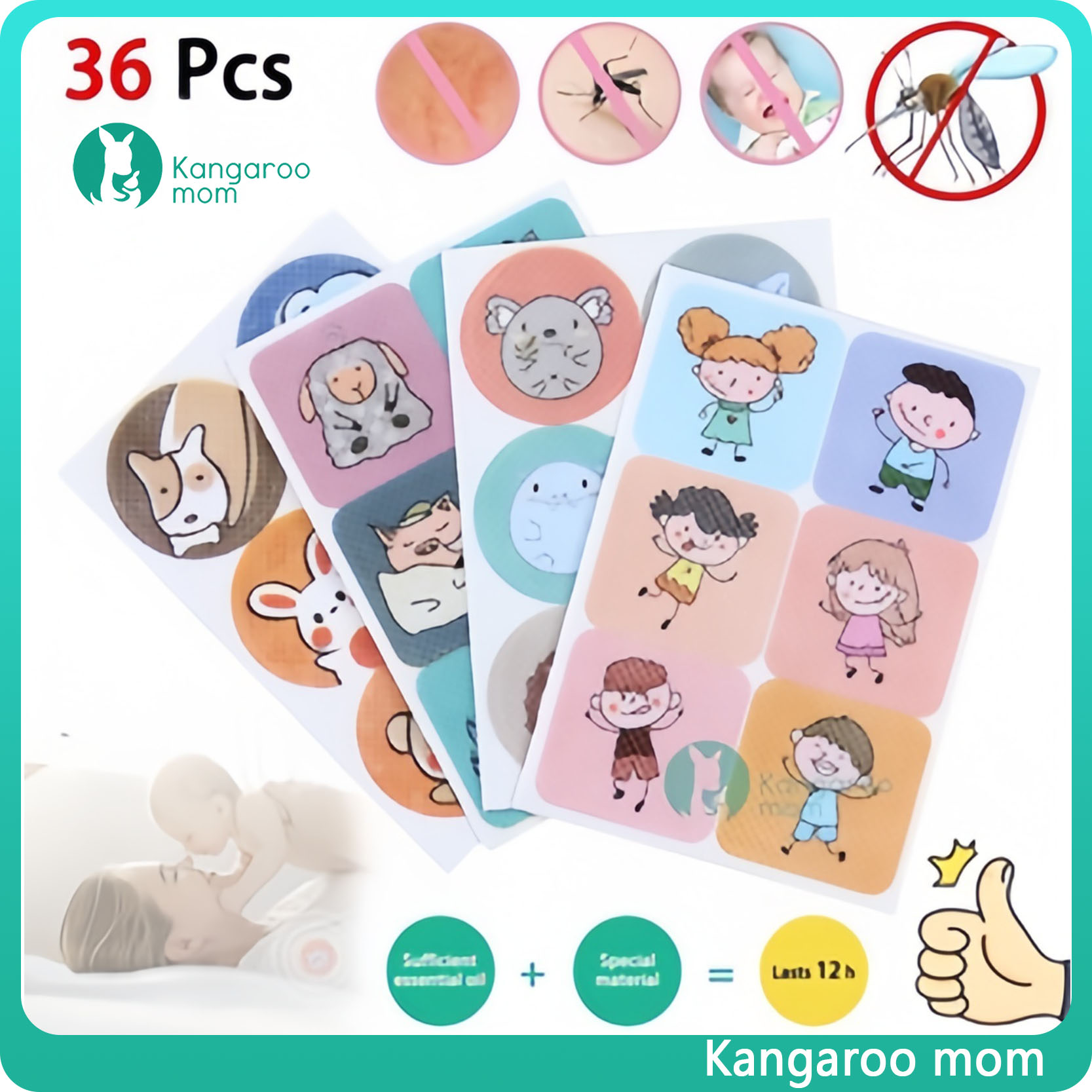 Kangaroomom 36pcs in 1 Anti-mosquito Sticker Baby Stickers Repellent Patches Cartoon Drive Repeller