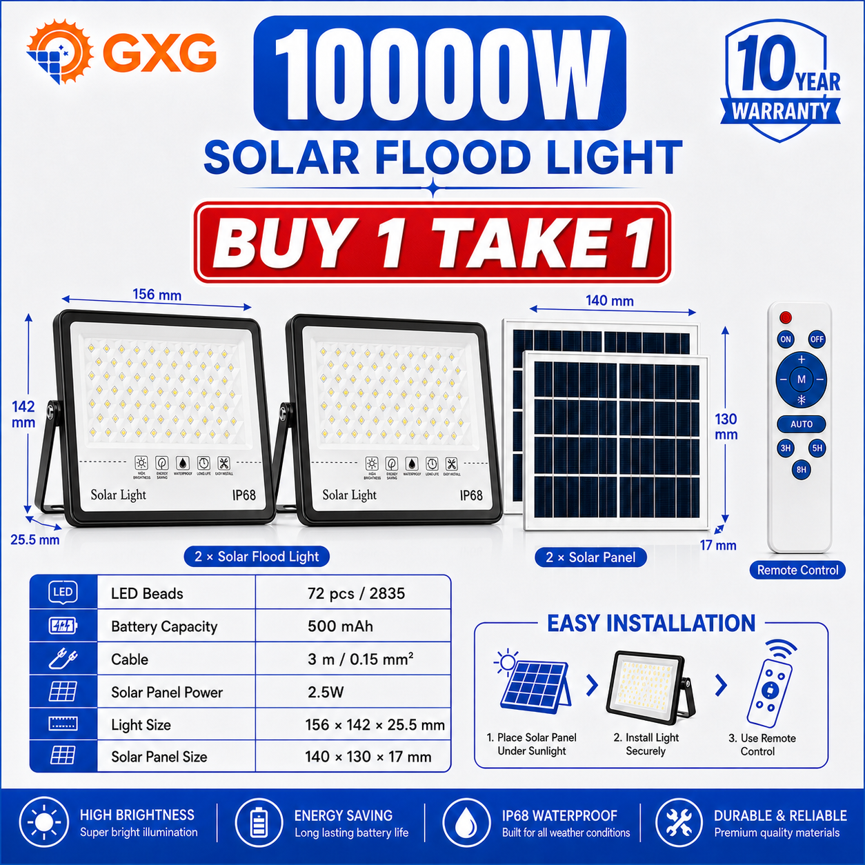 GXG 100000W solar light outdoor waterproof original Solar lights heavy duty with solar panel bulb garden lamp