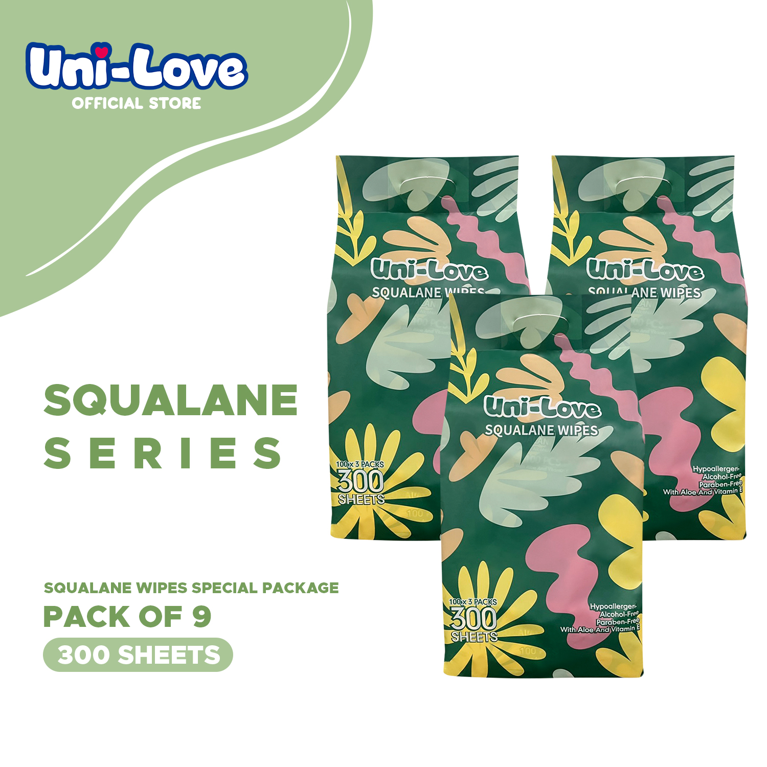 UniLove Squalane Wipes 300s (Special Package) Pack of 3