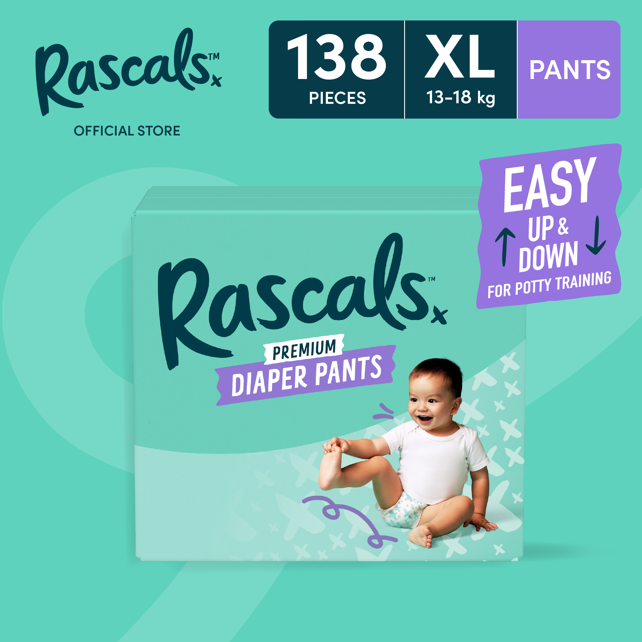 RASCALS Pants Super Jumbo Box XL (13-18 kgs) - 46 pcs x 3 (138 pcs) - Diaper Pants