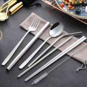 Titanium Colorful Cutlery Set with Spoon, Fork, Straw, and Pouch