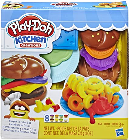 *Melimelo* Play Doh Kitchen Creations Burger and Fries Set with 8 clay colors