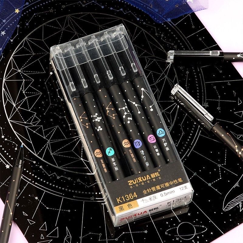 12pcs #K1364 Twelve Constellations Erasable Gel Pen Black Ink