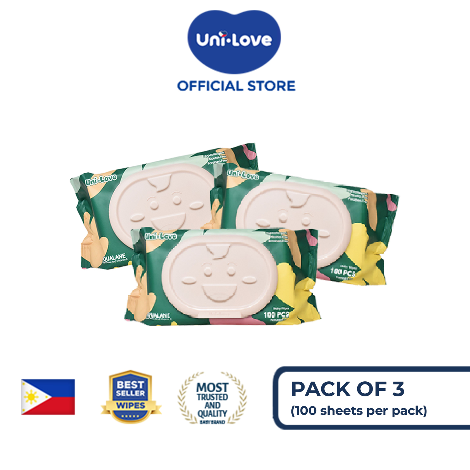 Uni-Love Squalane Wipes 100s Pack of 3