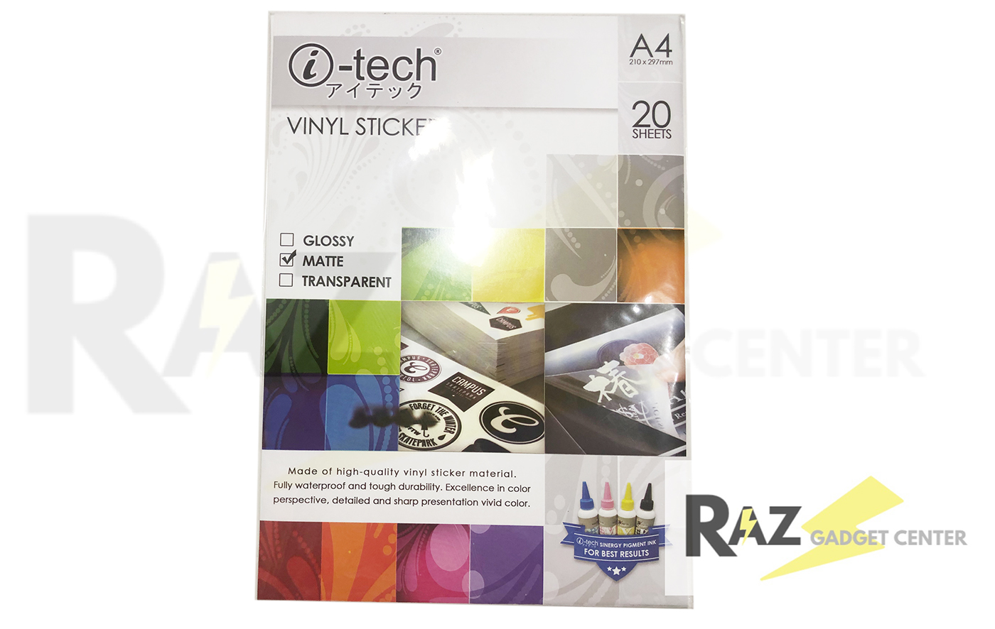 i-tech Vinyl Sticker Matte Waterproof Printable A4 Size 8.25x11.75 inches 20 Sheets / Pack