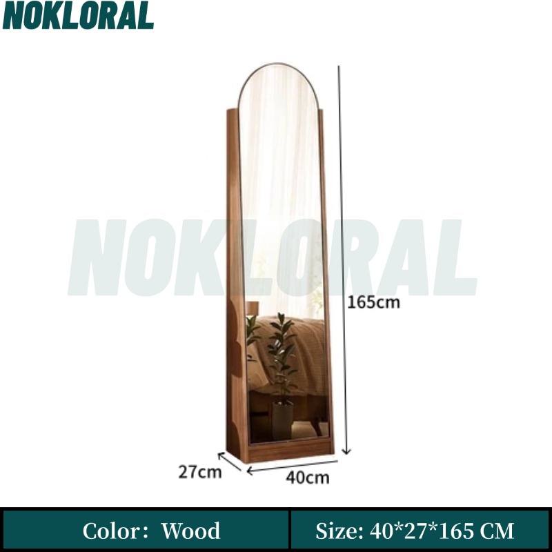 NOKLORAL Wooden Full Length Mirror with Storage Cabinet Floor Standing Multi-layer Shelf Dressing