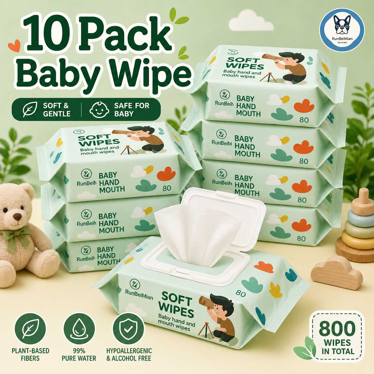 RL 10PACK Soft Wipes Baby Wipes Hand & Mouth Wipes Effectively Safe and nontoxic Soft and Delicate COD