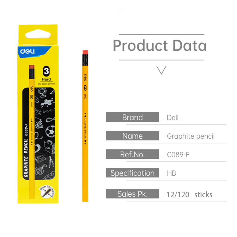 Deli 12Pcs No.2 Pencils Original For School Supplies Pencil Set For Kids Hexagonal Rod CC089-HB (Box)
