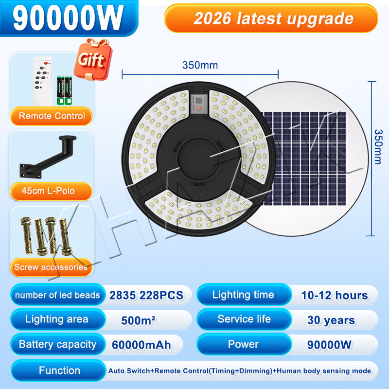 Khazik UFO Solar Street Light 100000W Solar Light Outdoor Waterproof IP68 Super Bright 70000mAh Long Working Time Remote Control