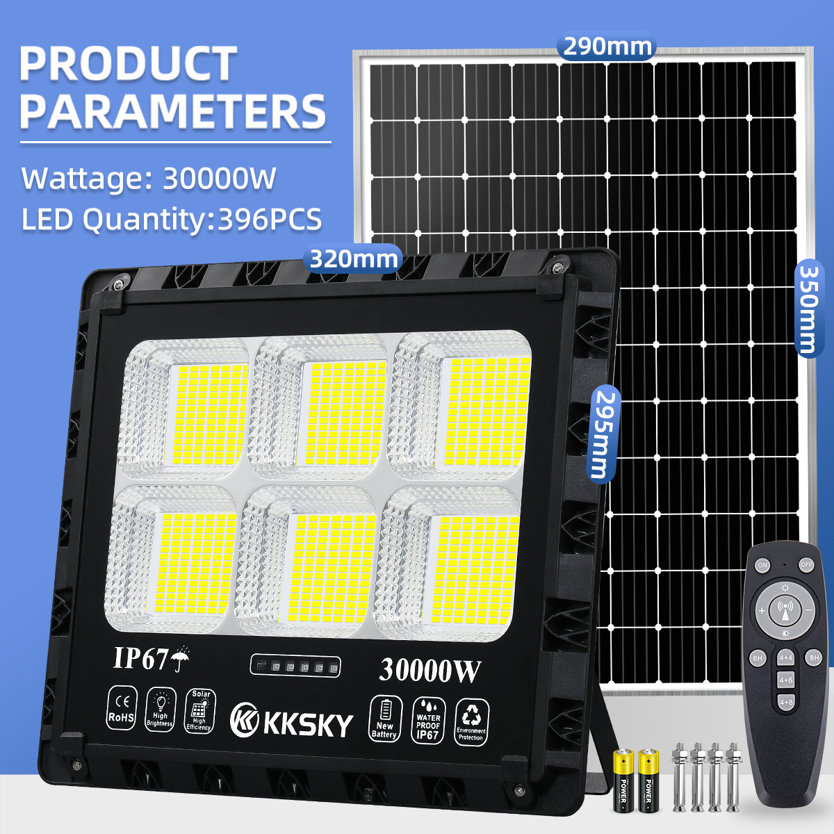 KKSKY solar flood light Buy 1 Take 1 20000W outdoor waterproof IP67 solar lights with panel LED original heavy duty lamp atuo on/off street light for courtyard with remote control