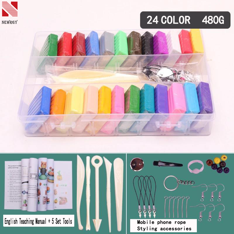 Starter Kit 24 Colors Oven Bake Clay Set Baking Modeling Clay DIY Craft Clay 5 Sculpting Tools Accessories and Storage Box. 24 Blocks (480 Grams)