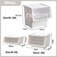 NEARER Plastic Multifunction organizer storage Stackable Flip Top Storage Basket wardrobe Box with wheels for Clothes/Toys/Book/Snacks Organizer storage organizer box