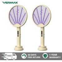 Vermax 3000V 2in1 Electric Mosquito Killer Racket Rechargeable Mosquito Swatter  Folded Purple Light Attracts Insects Lamok Killer