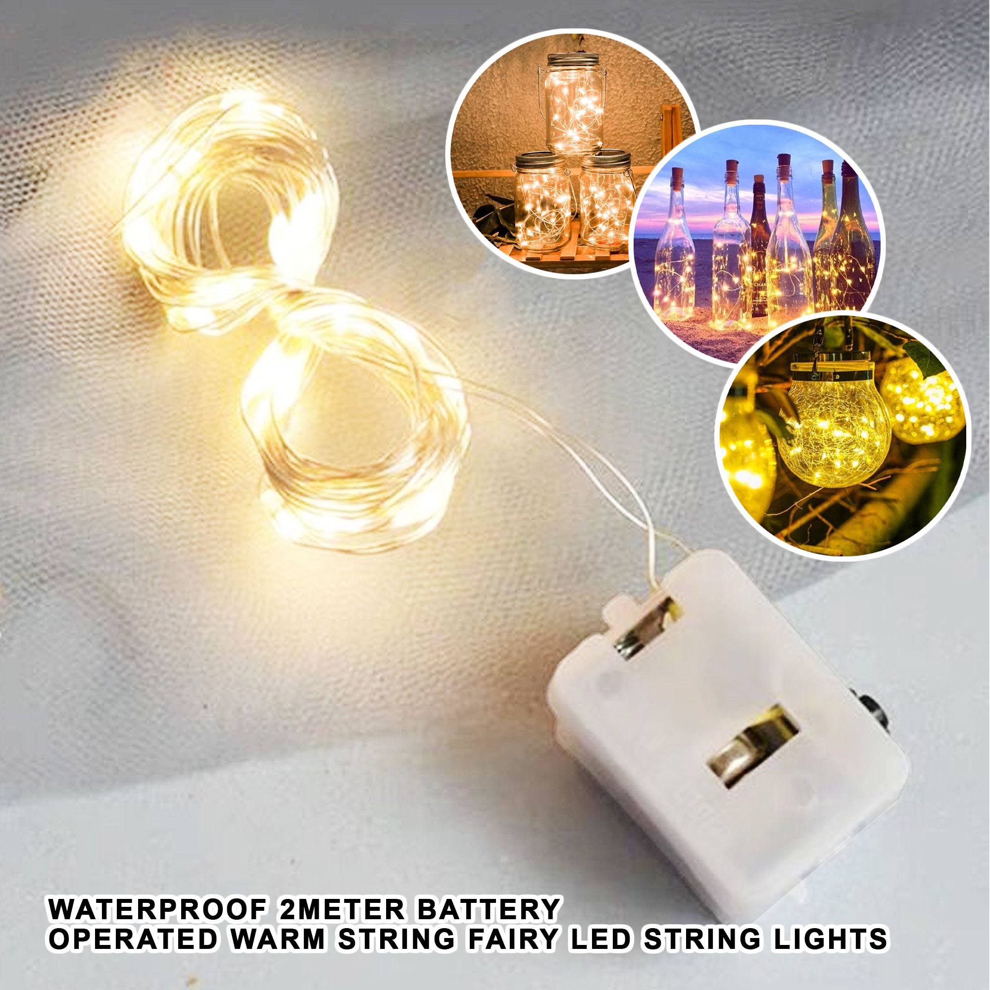 Fea Waterproof 2 Meter Battery Operated Warm String Fairy LED String Lights for Decoration