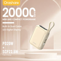 Orashare PCM20 Mini Powerbank 20000mAh 22.5W Super Fast Charge Powe Bank Built In Dual Cable Compact and Portable 3 Output Powerbank