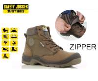 Safety Jogger Rush S3 High Cut Steel Toe Safety Shoes w/ Side Zipper for Easy Wearing Work Boot Footwear Protection / Anti-Slip / Oil & Fuel Resistant Dakar Safety Footwear Toe cap shoes Work Shoes Protective Footwear ( Brown )