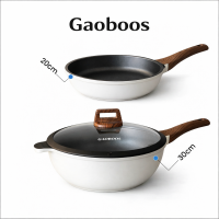 Gaoboos 2 Piece Non Stick Cookware Set 30cm Wok 20cm 24cm Fry Pan Ceramic Titanium Coating Aluminum Body