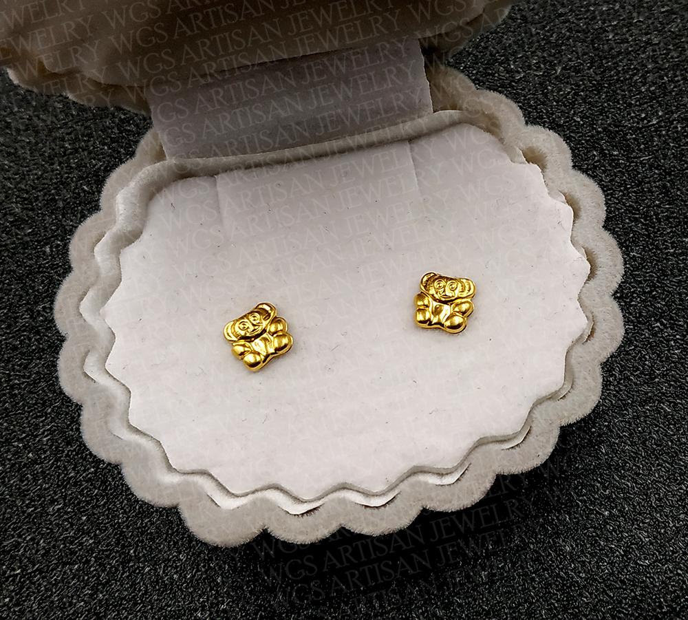 WGS ARTISAN JEWELRY GENUINE US 10K GOLD TEDDY BEAR STUD EARRINGS FOR