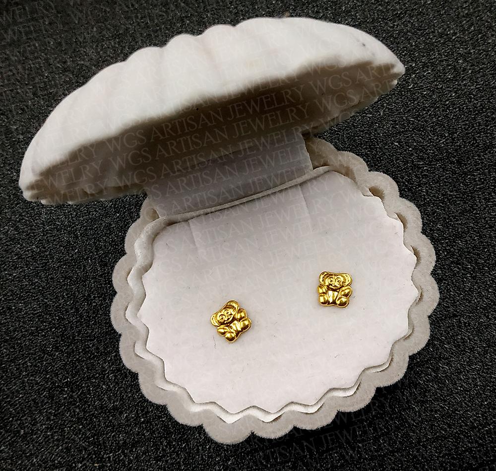 WGS ARTISAN JEWELRY GENUINE US 10K GOLD TEDDY BEAR STUD EARRINGS FOR