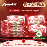 Munafie Niacinamide Wipes Rose Scented 40 Sheets Per Pack FDA Approved – Enriched with Niacinamide Aloe Vera and Centella Asiatica for Gentle Cleansing and Hydration