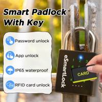 eLinksmart Heavy Duty Smart Padlock Bluetooth Padlock with Code and RFID Outdoor Padlock with Key Weatherproof Biometric Digital Lock for Gate Sheds Fence Garage Locker Storage Unit