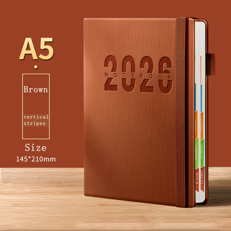 2026 Weekly & Monthly Planner A5 Notebook 100 GSM Paper PU Leather Hard Cover Agenda Schedules
