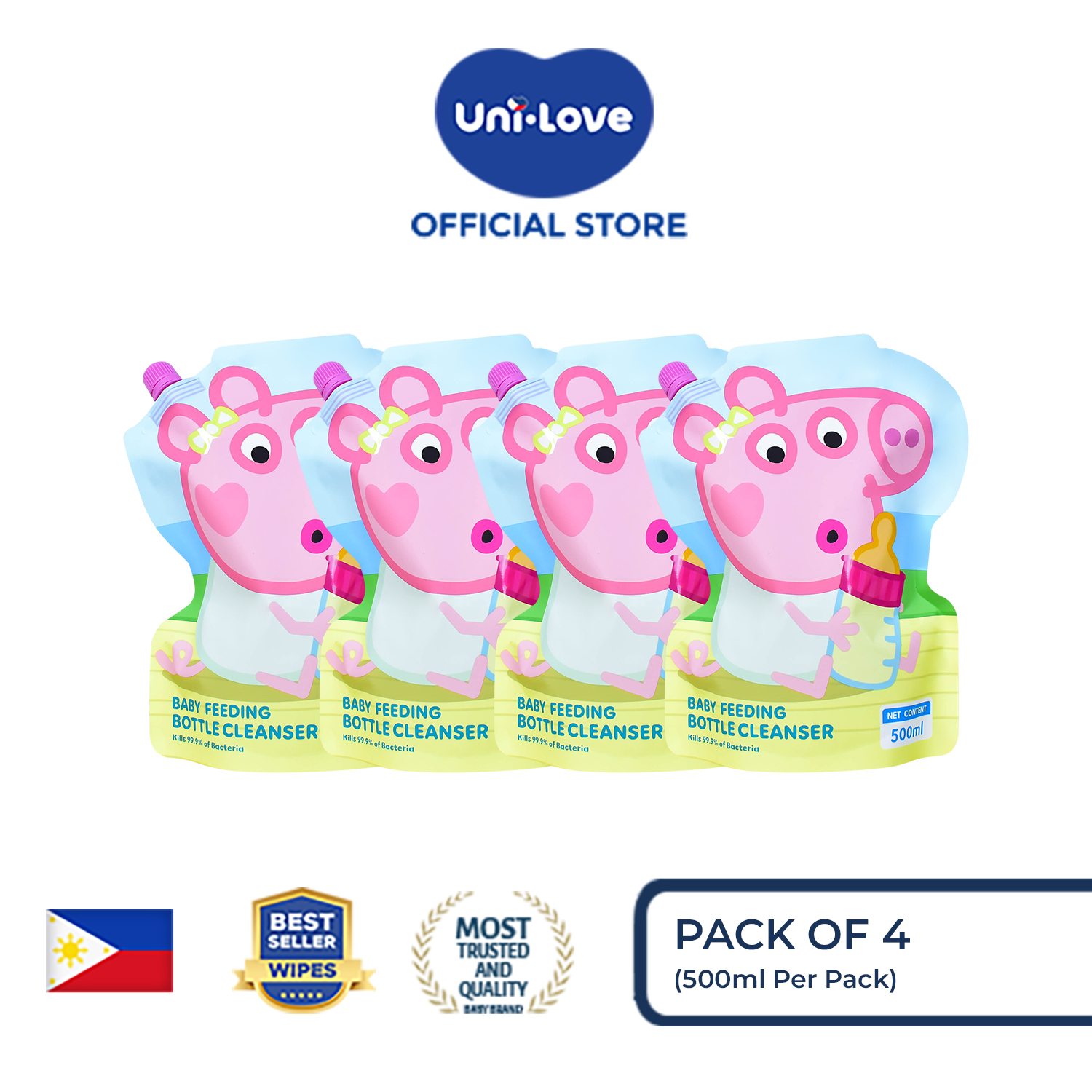Uni-Love Evie Baby Feeding Bottle Cleanser 500ml Pack of 4
