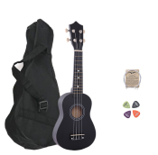 Monstermarketing Soprano Wood Ukulele Bundle - Beginner's Instrument, Black