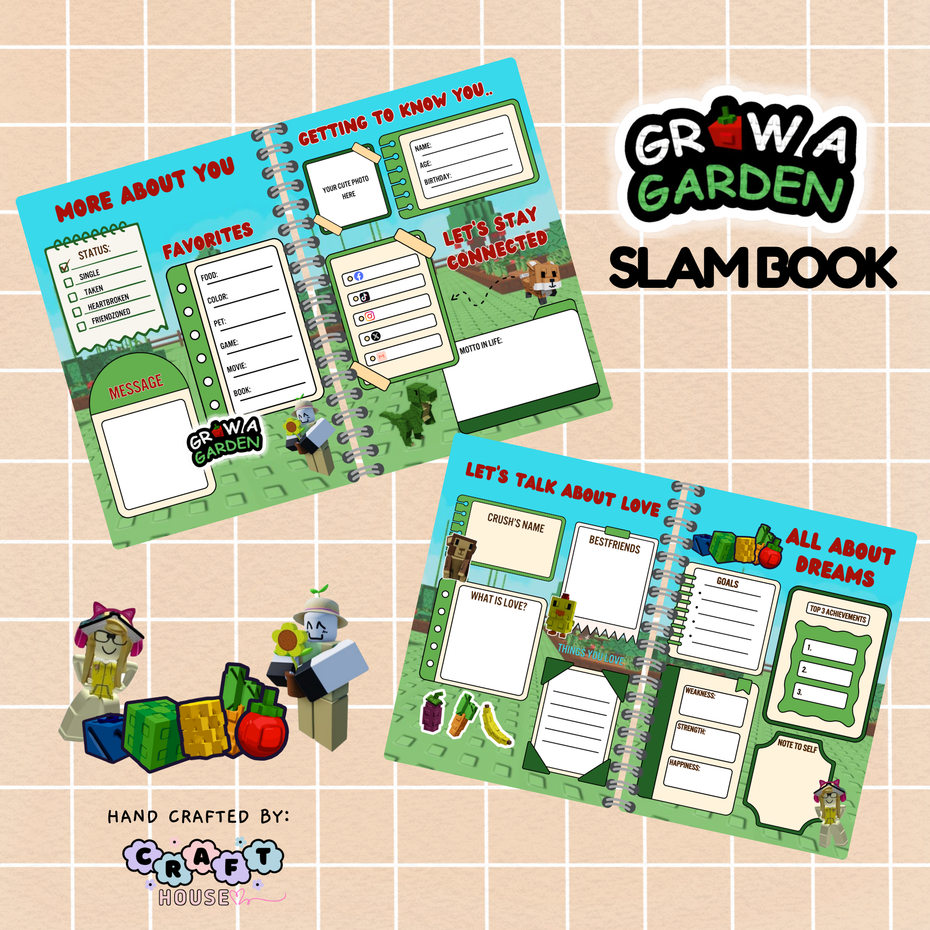 Roblox Grow a Garden Slam book Autograph Notebook for friendship