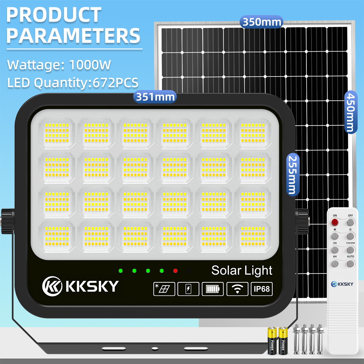 KKSKY Solar Flood Light Buy 1 Take 1 3 Color Temperature IP67 Waterproof Large Solar Panel Outdoor Solar Light with Remote Control for Garden Yard Garage Wall Street House 30000mAh Battery 24H Long Lighting Quick Installation