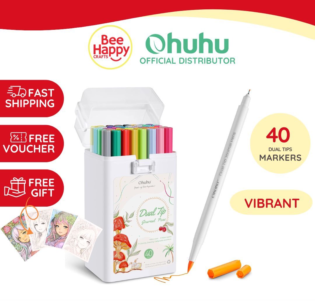 Ohuhu Markers Pens for Journaling 40 Colors Art Markers Dual Tips Extra Fine & Brush Pens