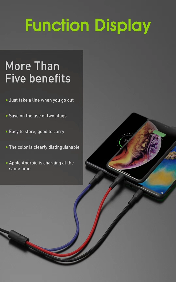 Bavin CB163 3 in 1 Quick Charging Cable 2.4A Output with Braided Nylon