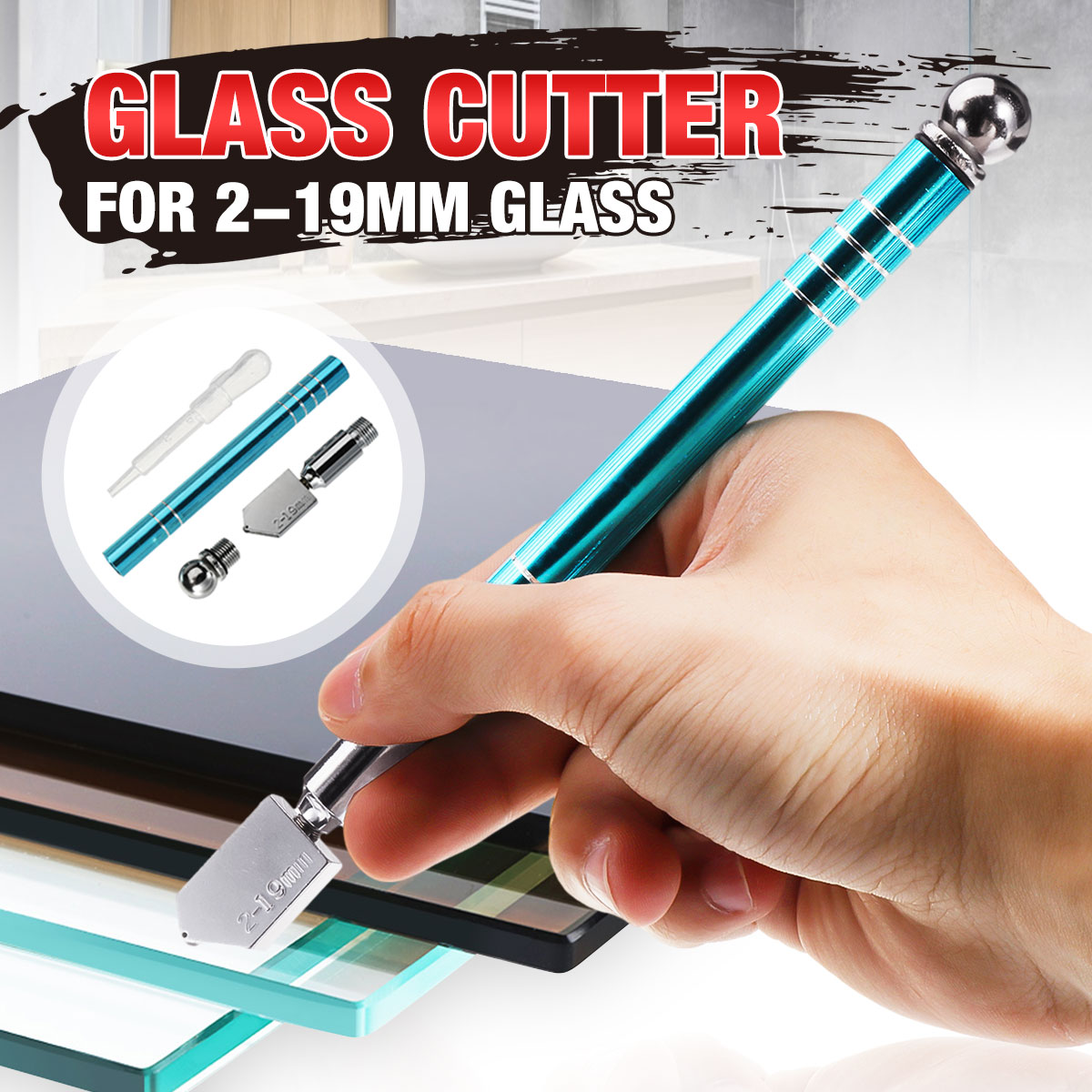 Diamond Antislip Metal Handle Alloy Blade Oil Feed Glass Cutter Cutting Tools 