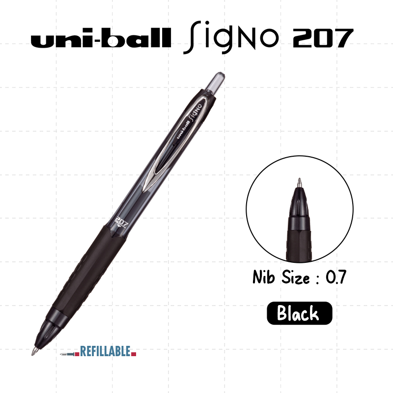 Uni-ball Signo 207 Gel Pen BLACK 0.7mm Tip – Smooth Quick-Drying Ink in Black Blue and Red