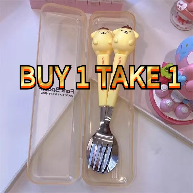 COD Kuromi Spoon And Fork Set For Kids Sanrio Cartoon Stainless Steel Portable Two-Piece Set With Fork And Spoon Set Cutlery Tableware