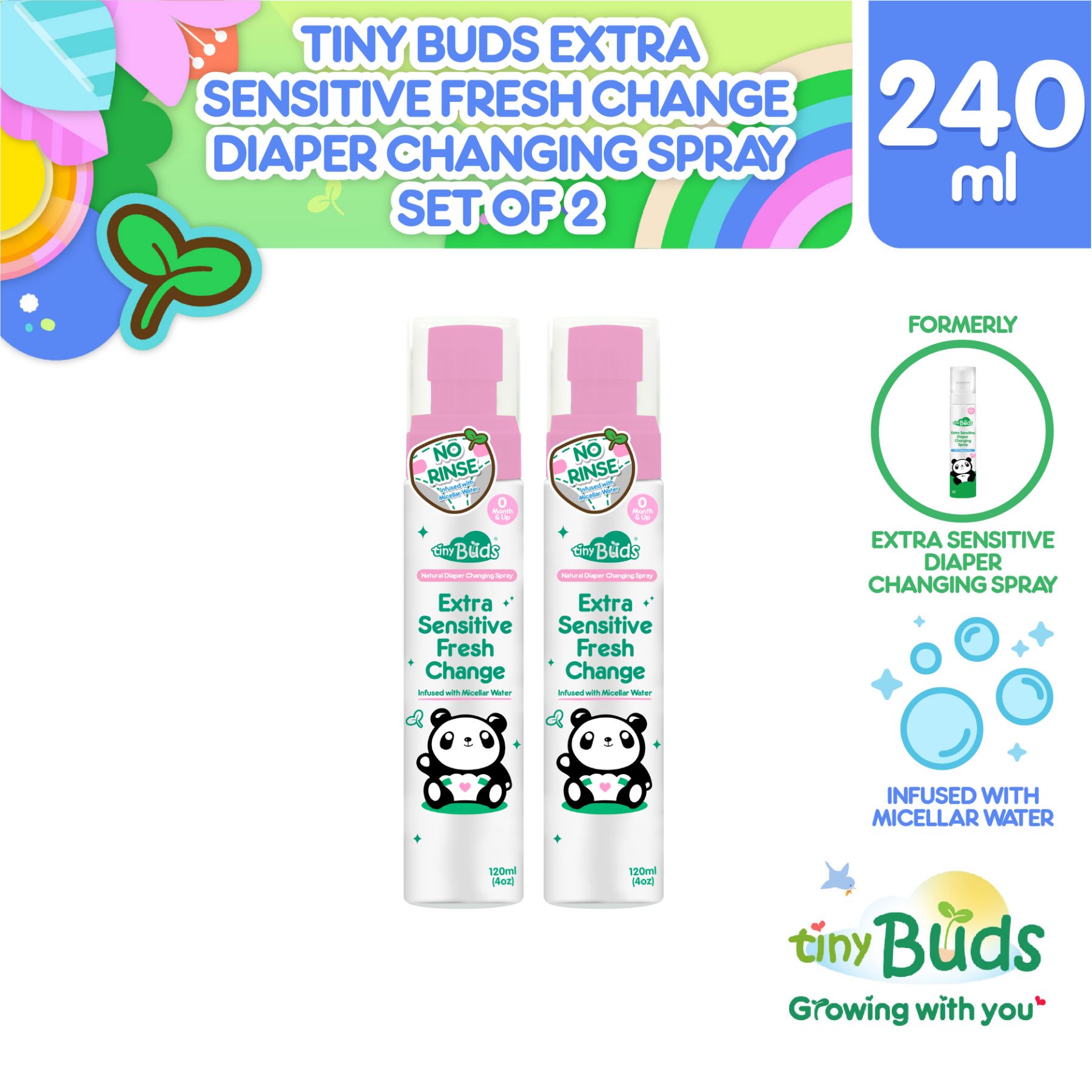 Tiny Buds Extra Sensitive Fresh Change Micellar Water Diaper Changing Spray Set of 2