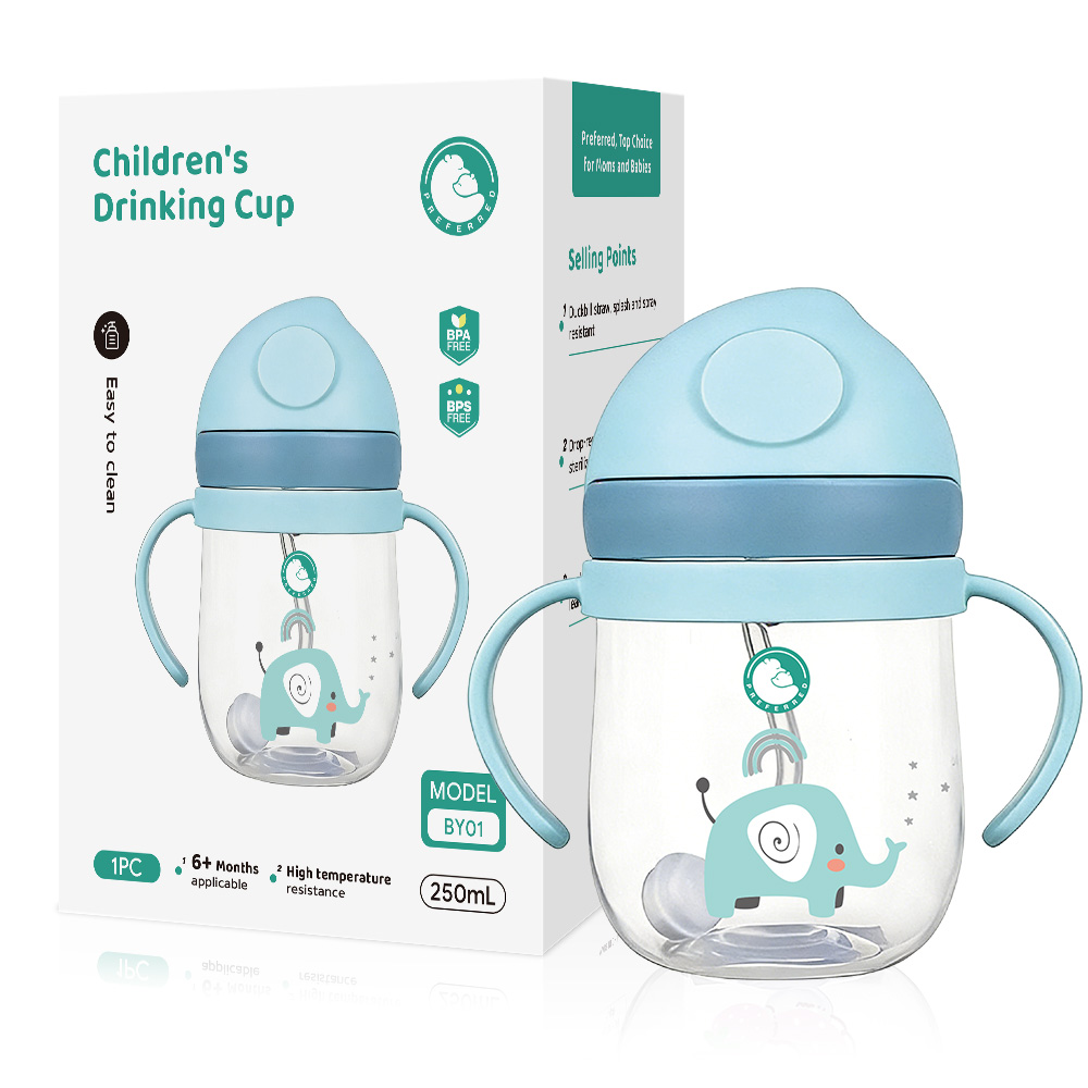 Dr.isla BY01 Baby Drinking Bottle Child Learn Water Milk Cup with Gravity Ball Straw Handle & Strap Bottle 250ml Baby Feeding Bottle Sippy Cup For Baby Portable Handle Straw Feeding Cup Baby Drinking Bottle Sippy Cup For Baby 1 Year Old