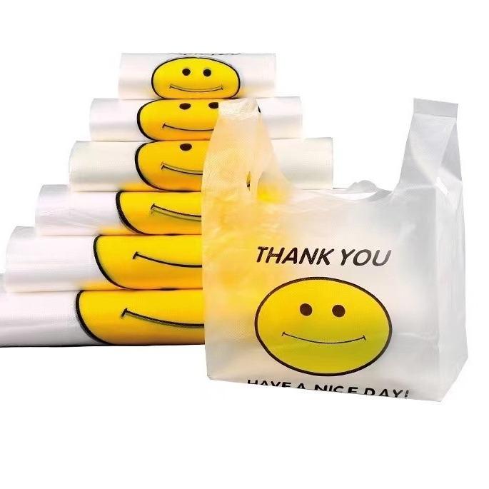 50PCS Thank You Printed Lovely Shopping Bags Supermarket Plastic Bag With Handle