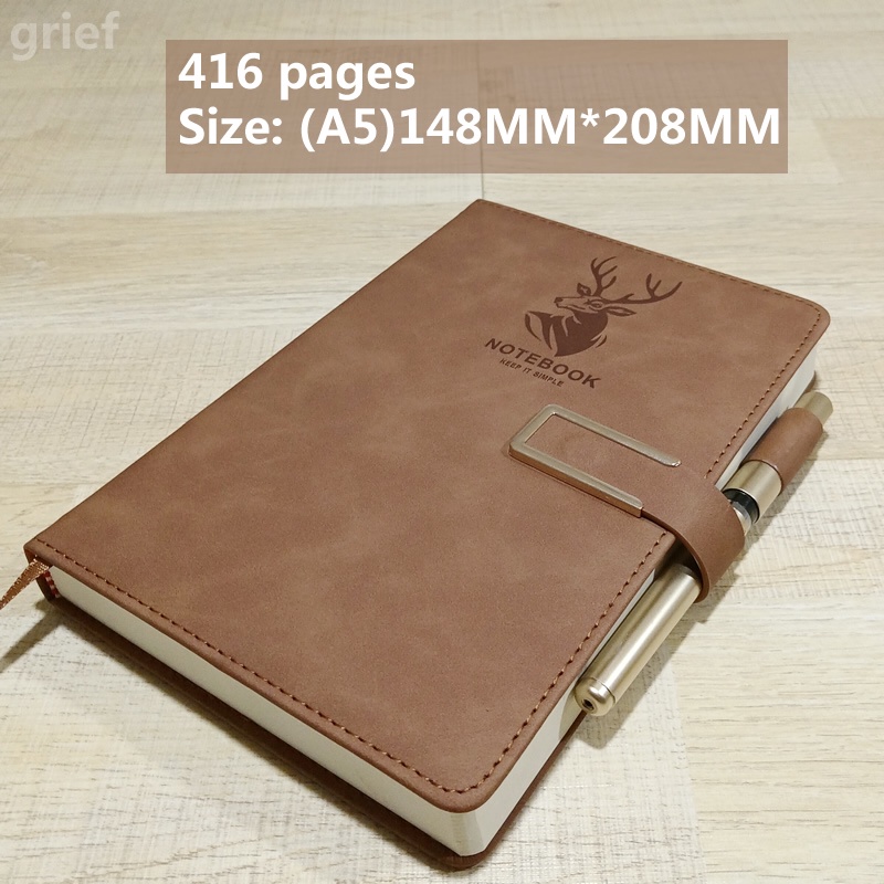 416Pages Big Notebook Magnetic Snap Side A5 Faux Leather Thick Notebook college writing notebook with pen