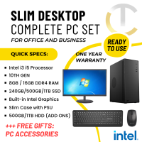 [ COMPLETE OFFICE PC SET ] Intel Core i3 i5 10th Gen CPU Slim Desktop Package with Built-in GPU / Prebuilt Unit For Office Work Business / Brand New Ready to Use with Monitor and Free Gift / Easy Setup (Collinx Computer)